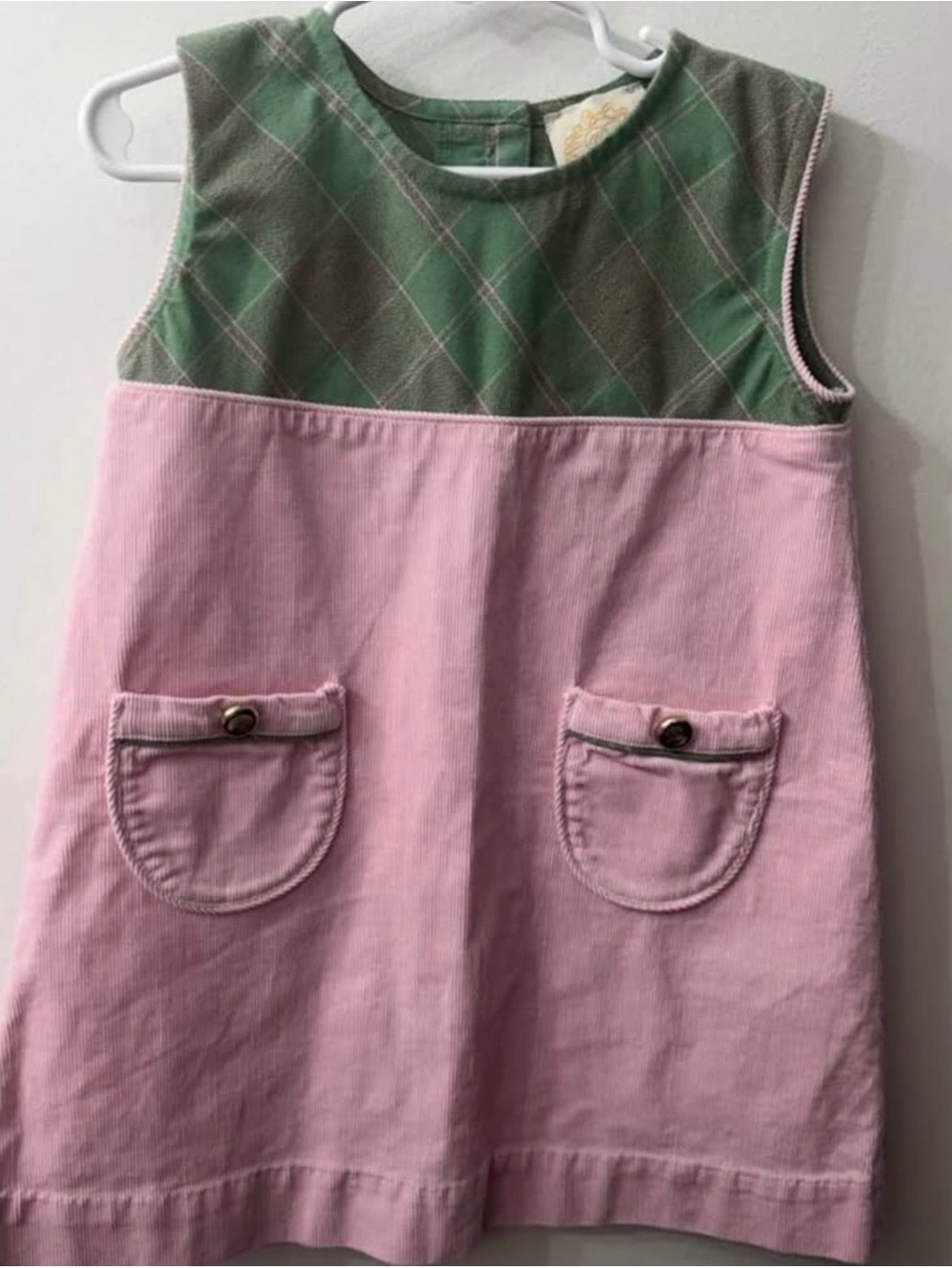 The Beaufort Bonnet Company Pink and Green Sleeveless Corduroy Dress